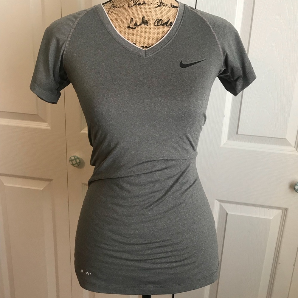 Nike Pro Dry Fit Grey V Neck Active Tee
